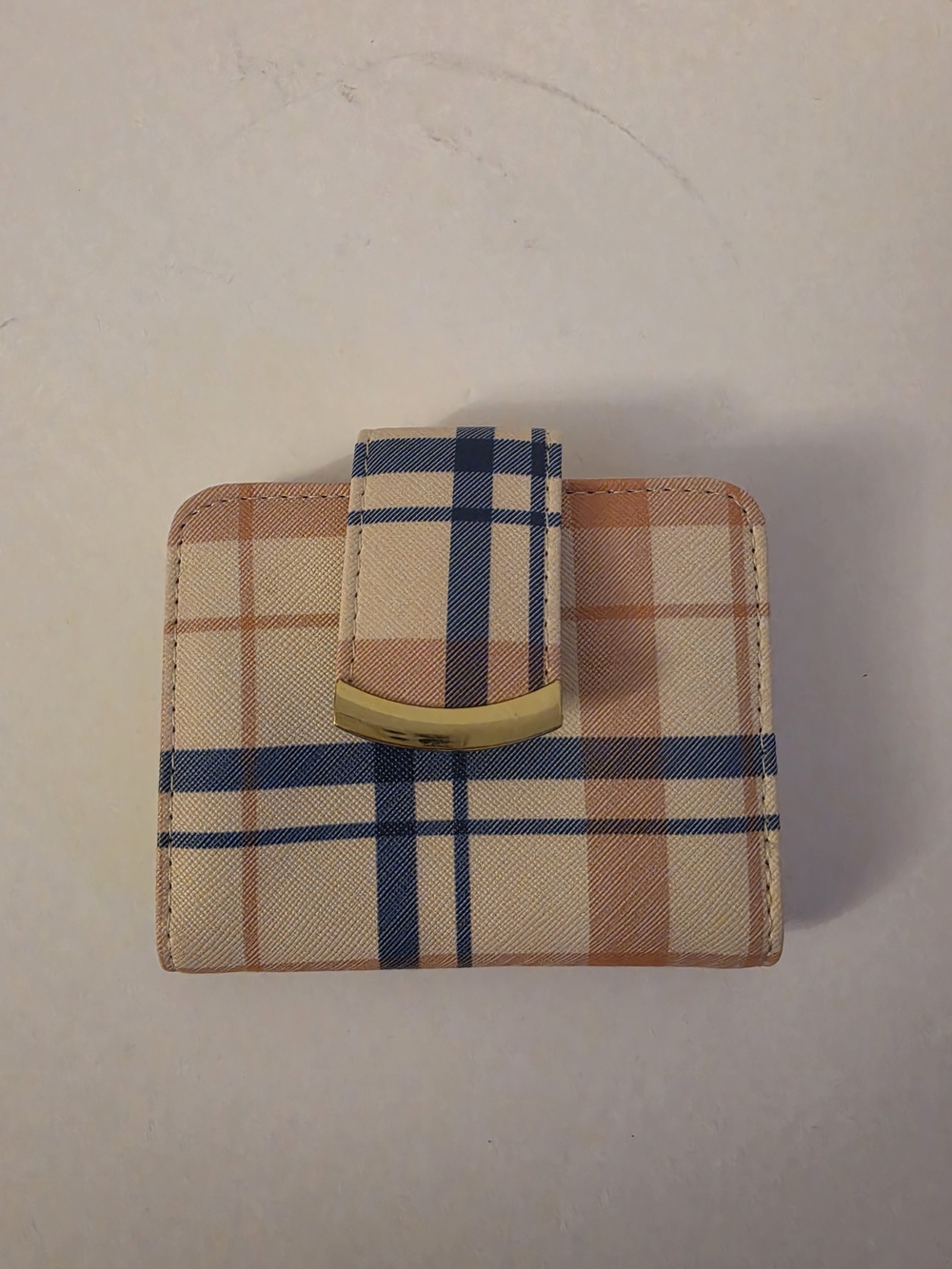 Plaid Snap Wallet in Beige, Navy & Tan - Picture 1 of 9